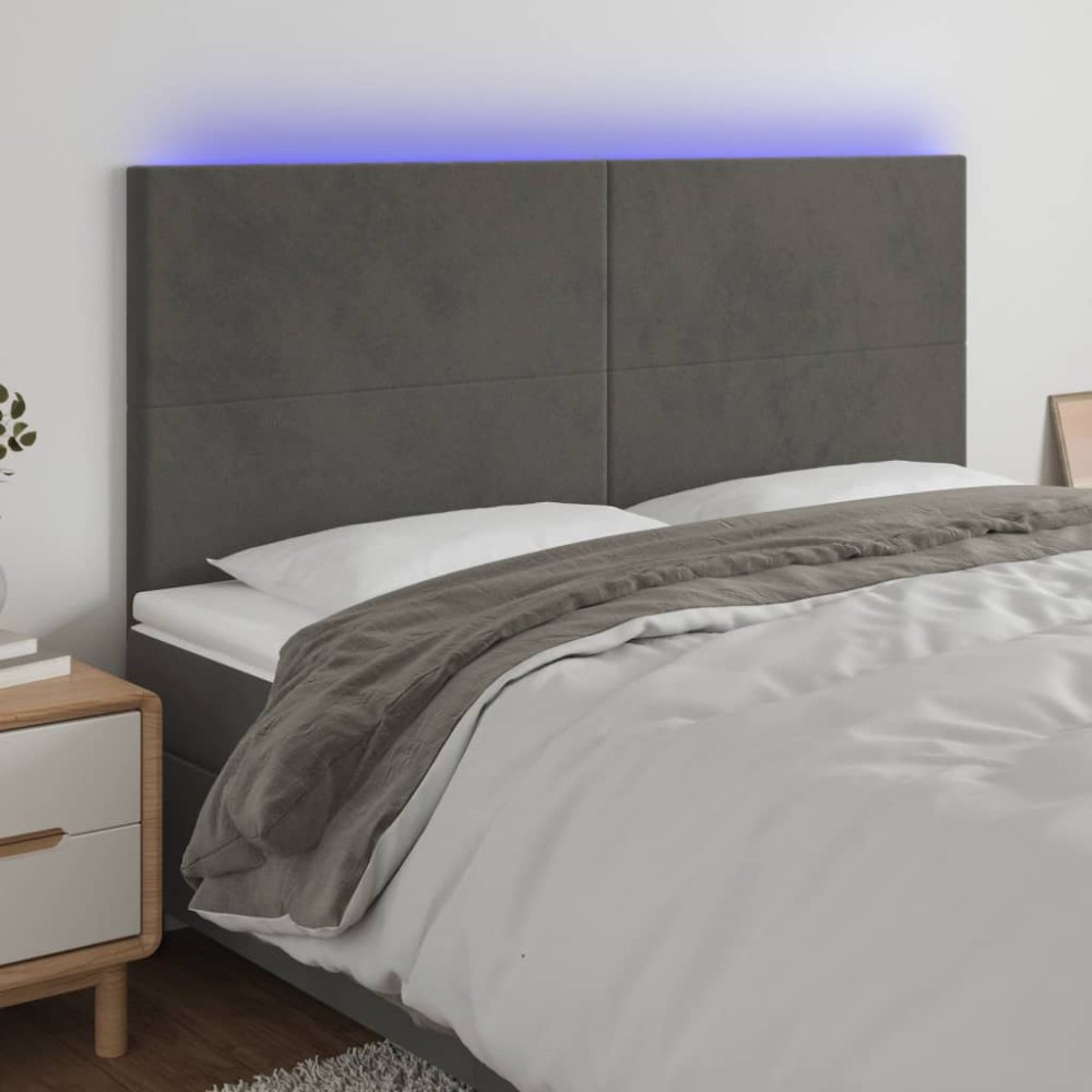 vidaXL Tăblie de pat cu LED, gri închis, 180x5x118/128 cm, catifea