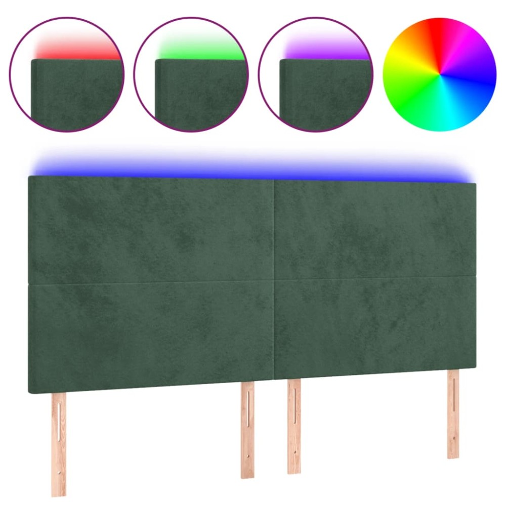 vidaXL Tăblie de pat cu LED, verde închis, 200x5x118/128 cm, catifea