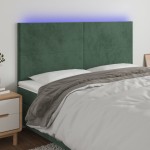 vidaXL Tăblie de pat cu LED, verde închis, 200x5x118/128 cm, catifea vidaXL Tăblie de pat cu LED, verde închis, 200x5x118/128 cm, catifea