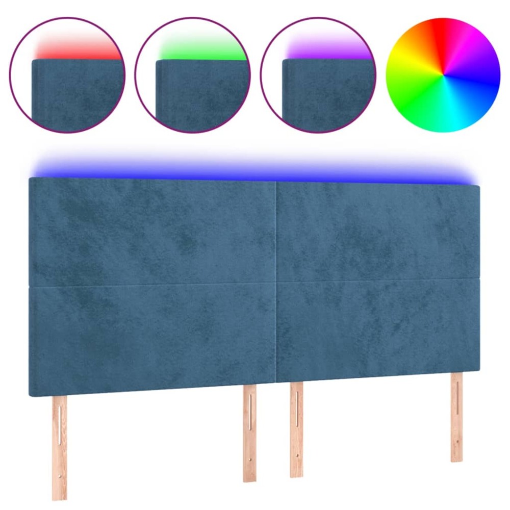vidaXL Tăblie de pat cu LED, albastru închis, 200x5x118/128cm catifea
