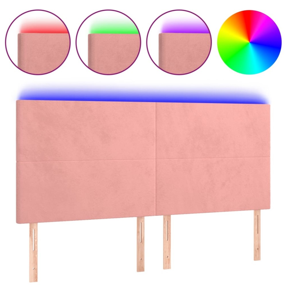 vidaXL Tăblie de pat cu LED, roz, 200x5x118/128 cm, catifea