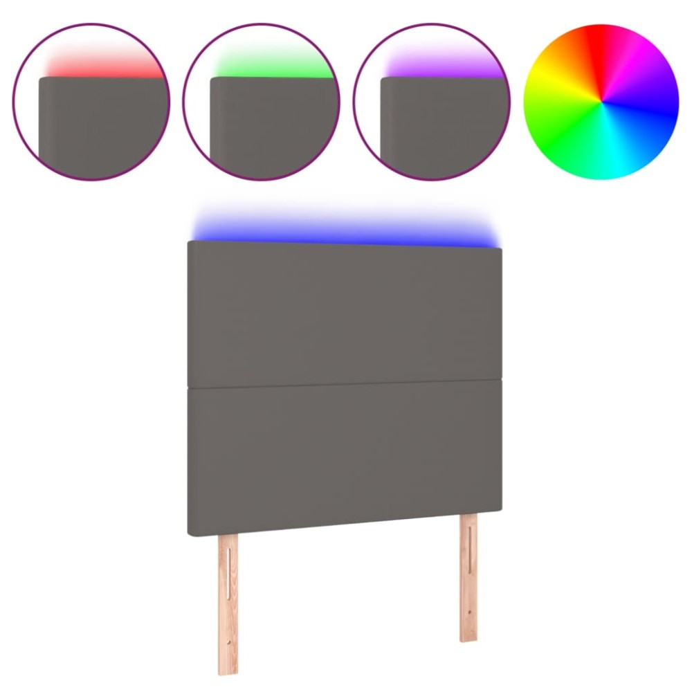 vidaXL Tăblie de pat cu LED, gri, 80x5x118/128 cm, piele ecologică