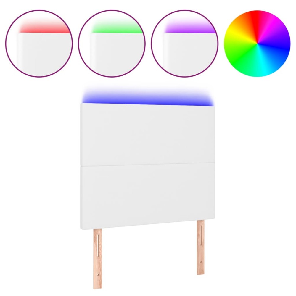 vidaXL Tăblie de pat cu LED, alb, 90x5x118/128 cm, piele ecologică