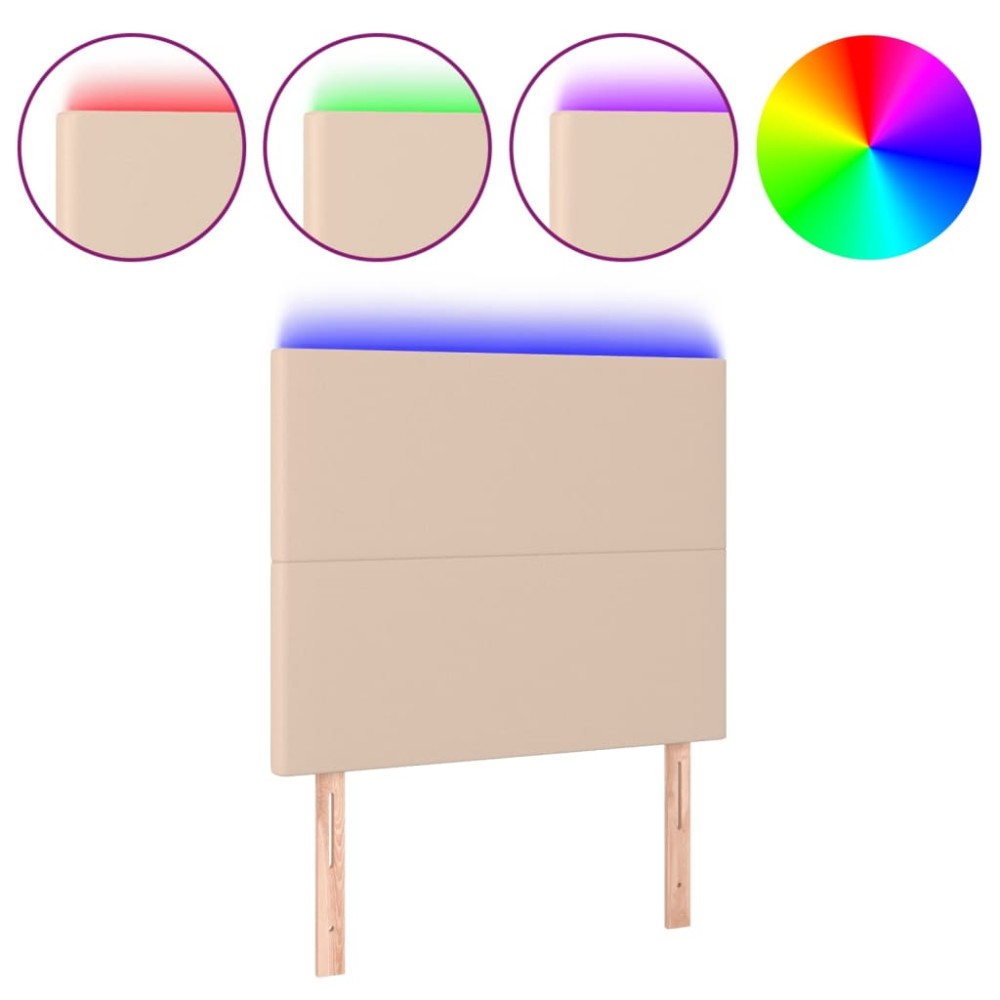vidaXL Tăblie de pat cu LED cappuccino 90x5x118/128cm, piele ecologică