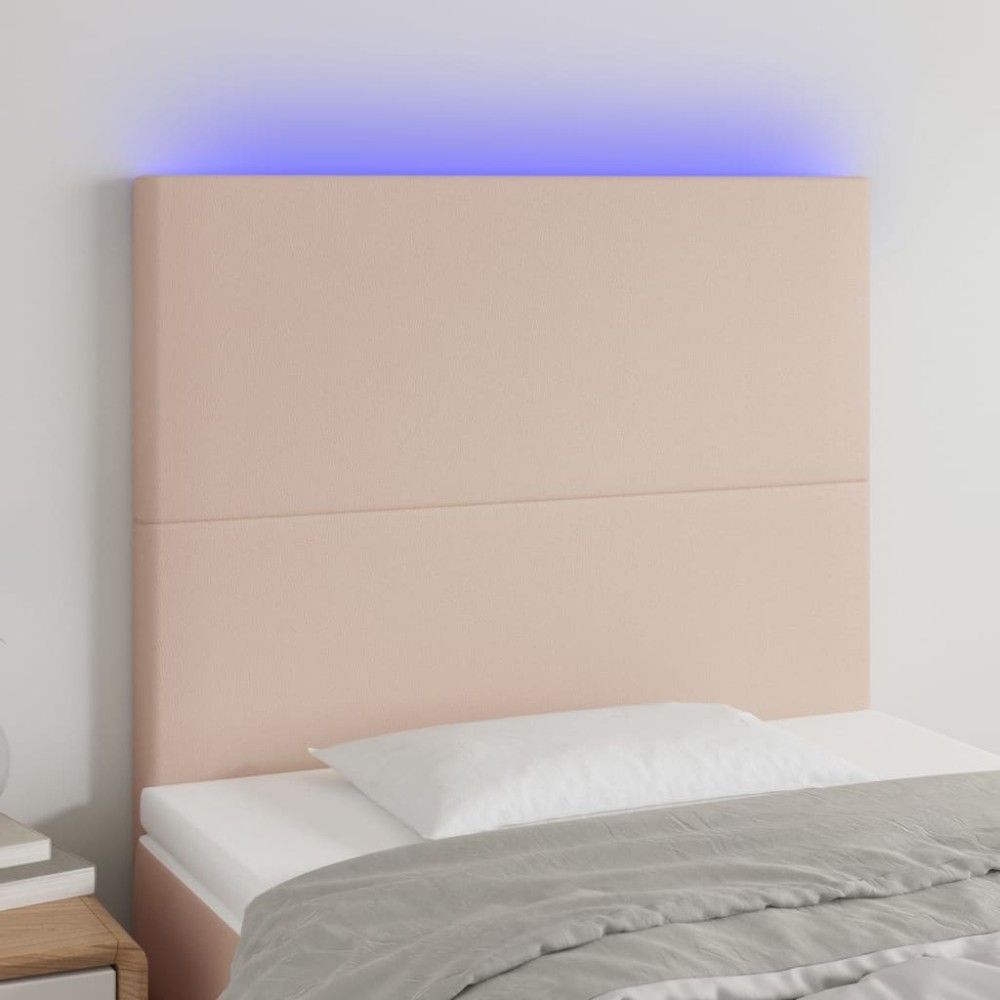 vidaXL Tăblie de pat cu LED cappuccino 90x5x118/128cm, piele ecologică
