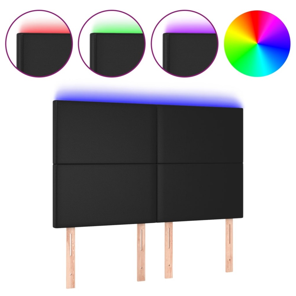 vidaXL Tăblie de pat cu LED, negru, 144x5x118/128 cm, piele ecologică