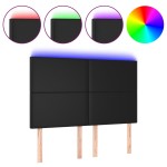 vidaXL Tăblie de pat cu LED, negru, 144x5x118/128 cm, piele ecologică vidaXL Tăblie de pat cu LED, negru, 144x5x118/128 cm, piele ecologică
