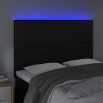 vidaXL Tăblie de pat cu LED, negru, 144x5x118/128 cm, piele ecologică vidaXL Tăblie de pat cu LED, negru, 144x5x118/128 cm, piele ecologică