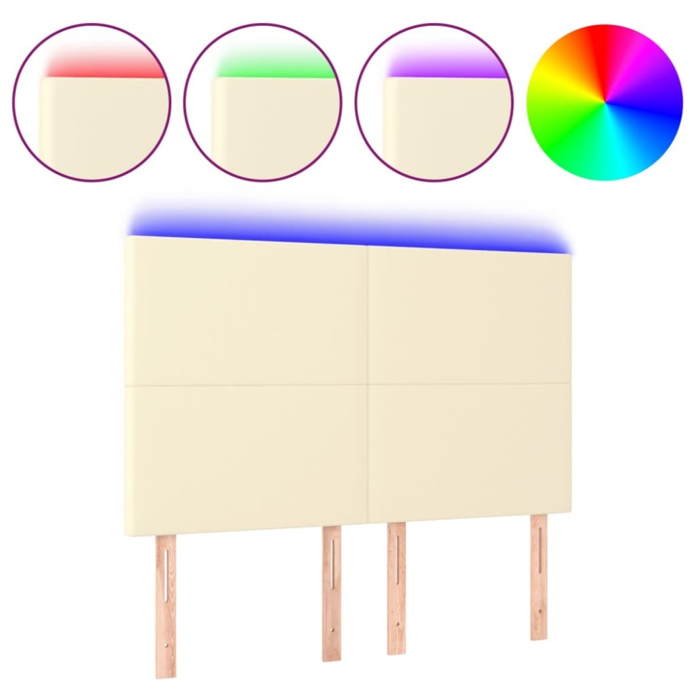 vidaXL Tăblie de pat cu LED, crem, 144x5x118/128 cm, piele ecologică