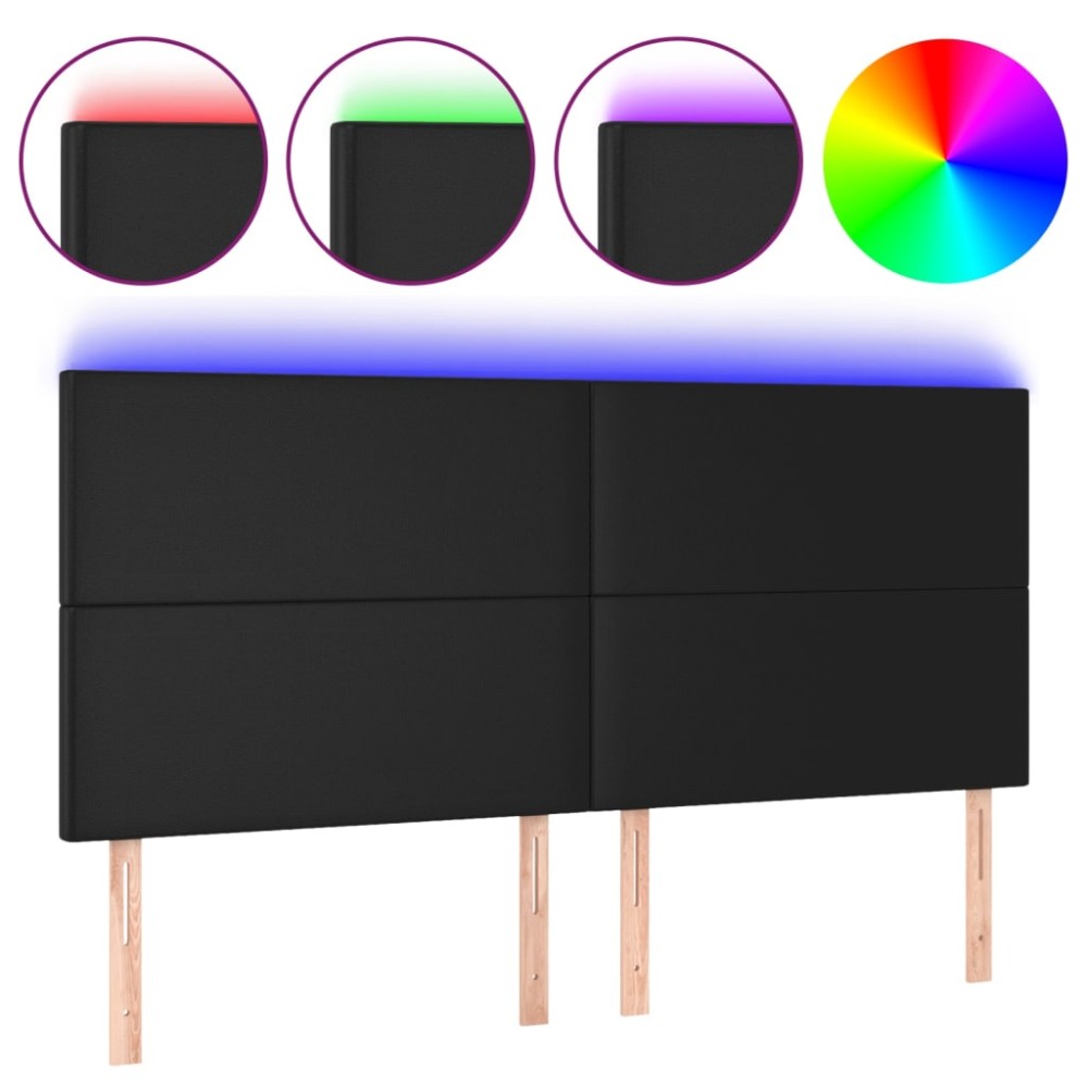 vidaXL Tăblie cu LED-uri, negru, 160x5x118/128 cm, piele ecologică