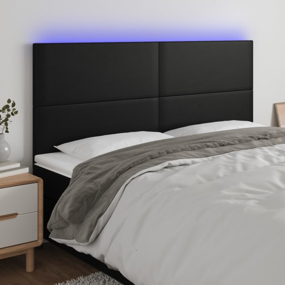 vidaXL Tăblie cu LED-uri, negru, 160x5x118/128 cm, piele ecologică