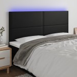 vidaXL Tăblie cu LED-uri, negru, 160x5x118/128 cm, piele ecologică