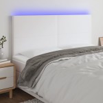 vidaXL Tăblie cu LED-uri, alb, 160x5x118/128 cm, piele ecologică vidaXL Tăblie cu LED-uri, alb, 160x5x118/128 cm, piele ecologică