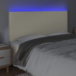 vidaXL Tăblie cu LED-uri, crem, 160x5x118/128 cm, piele ecologică