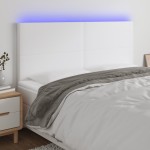 vidaXL Tăblie de pat cu LED, alb, 180x5x118/128 cm, piele ecologică vidaXL Tăblie de pat cu LED, alb, 180x5x118/128 cm, piele ecologică
