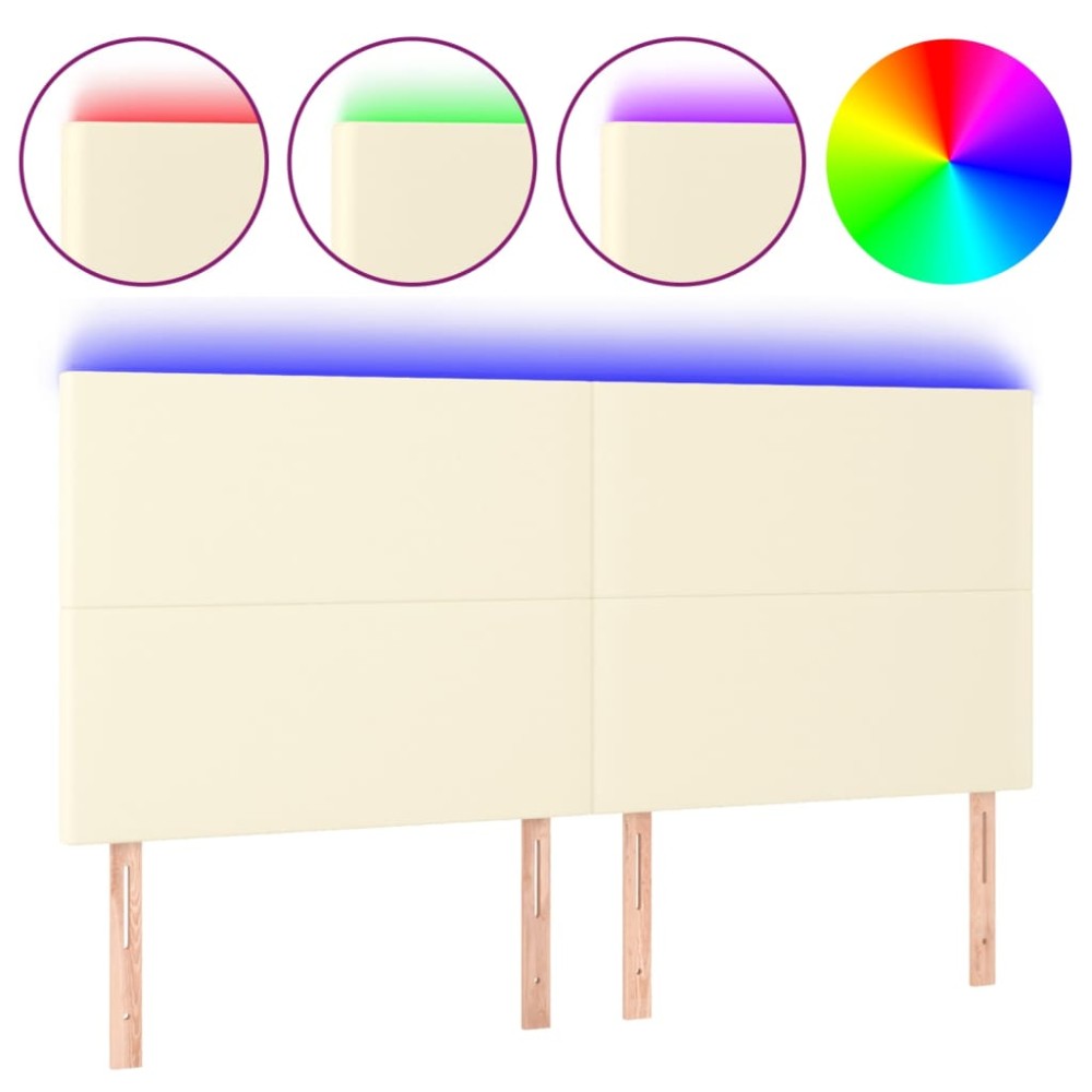 vidaXL Tăblie de pat cu LED, crem, 163x16x118/128 cm, piele ecologică