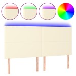 vidaXL Tăblie de pat cu LED, crem, 163x16x118/128 cm, piele ecologică