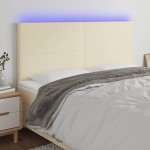vidaXL Tăblie de pat cu LED, crem, 163x16x118/128 cm, piele ecologică