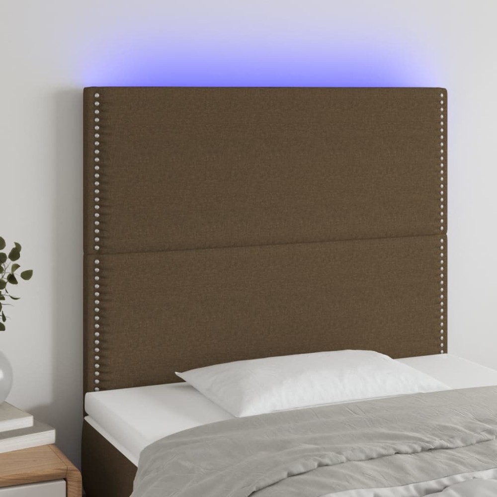 vidaXL Tăblie de pat cu LED, maro închis, 90x5x118/128 cm, textil