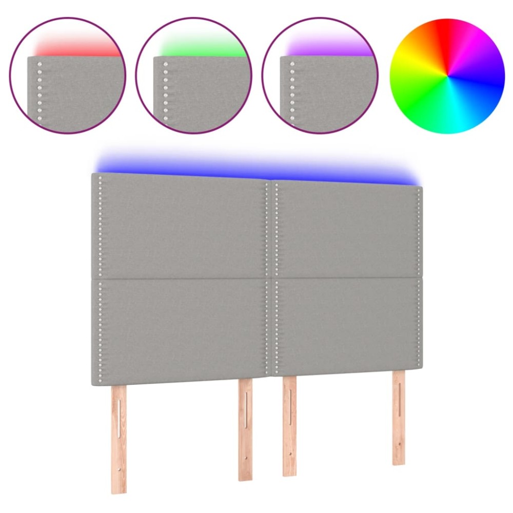 vidaXL Tăblie de pat cu LED, gri deschis, 144x5x118/128 cm, textil