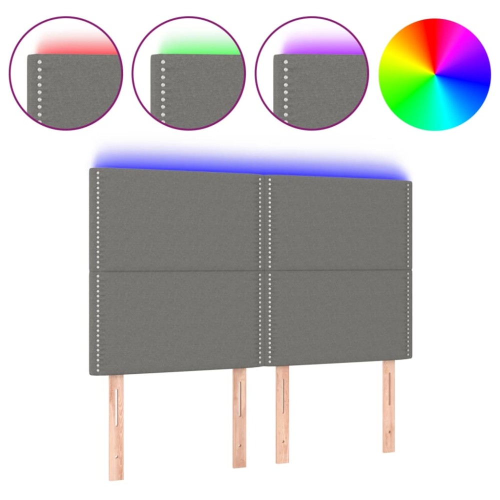 vidaXL Tăblie de pat cu LED, gri închis, 144x5x118/128 cm, textil