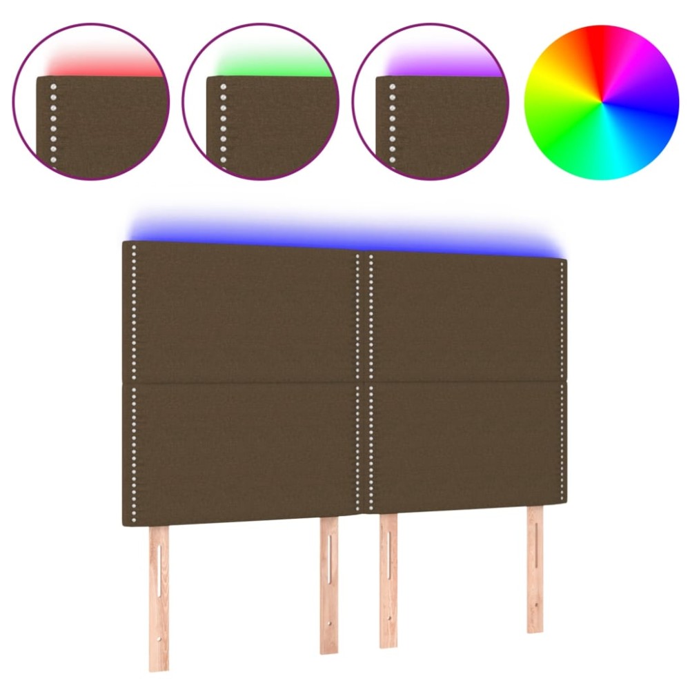 vidaXL Tăblie de pat cu LED, maro închis, 144x5x118/128 cm, textil