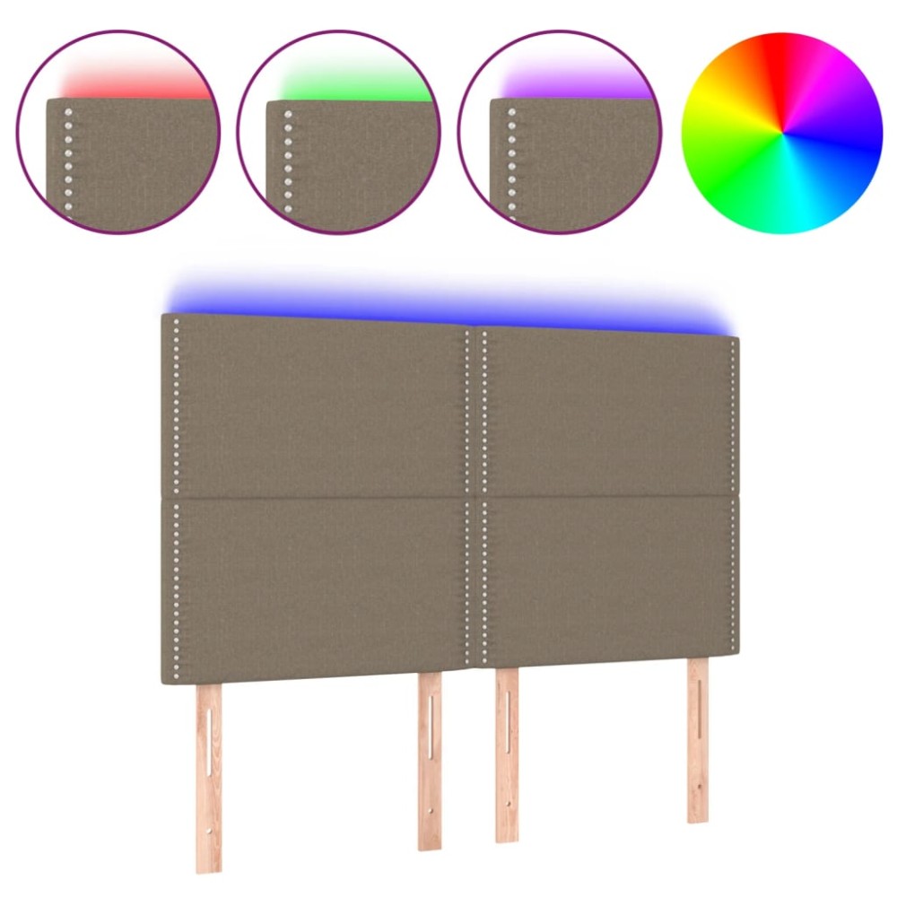 vidaXL Tăblie de pat cu LED, gri taupe, 144x5x118/128 cm, textil