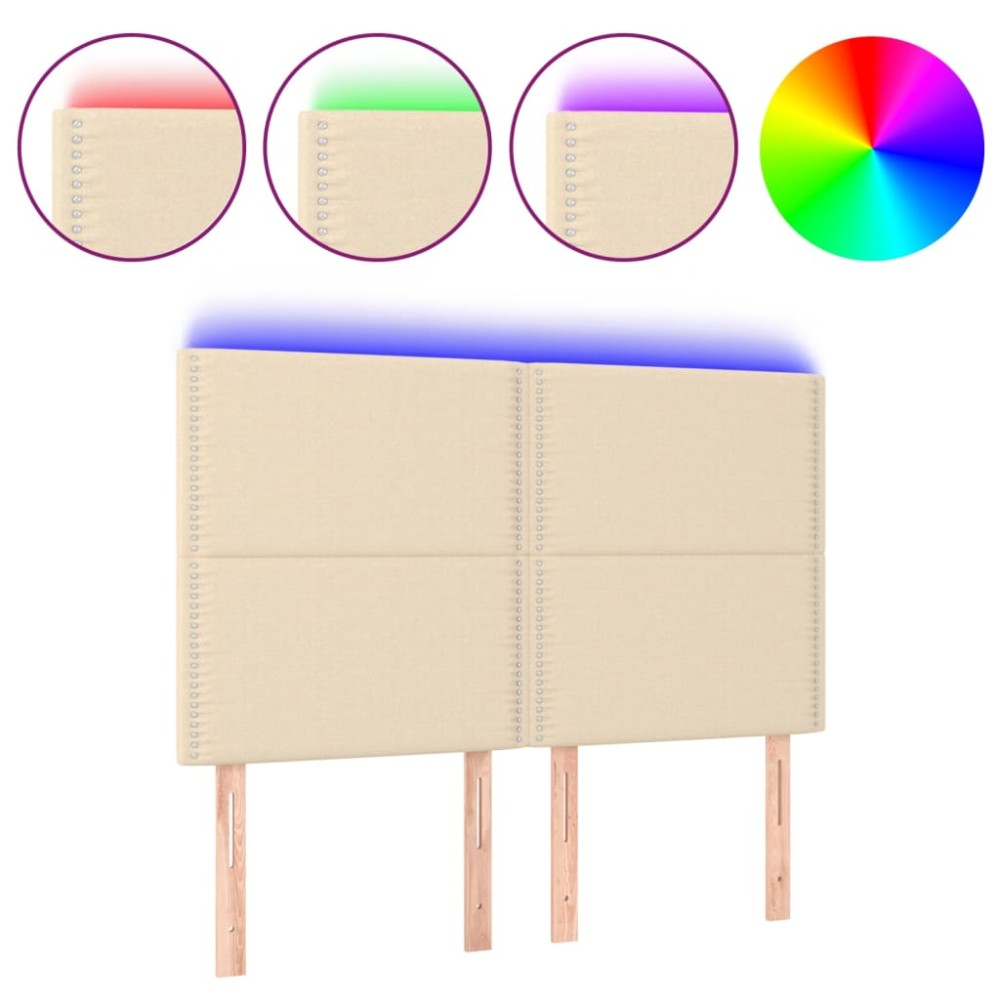 vidaXL Tăblie de pat cu LED, crem, 144x5x118/128 cm, textil