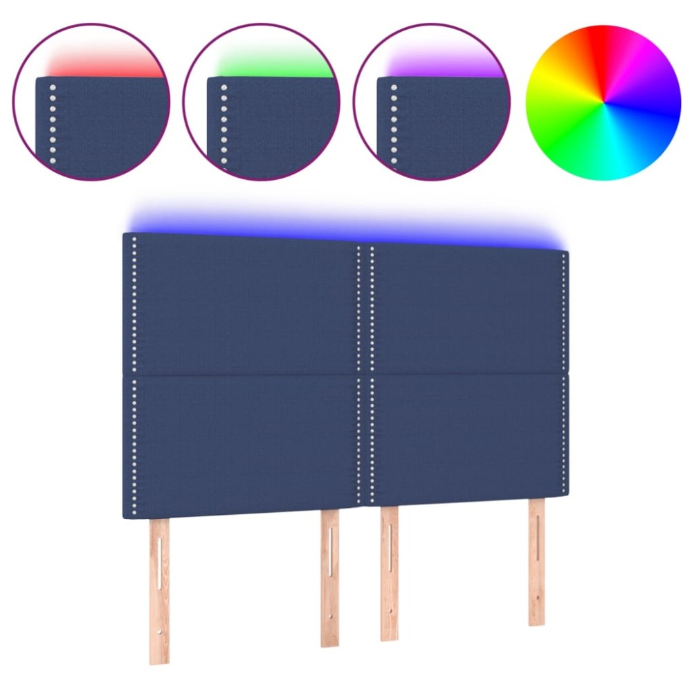 vidaXL Tăblie de pat cu LED, albastru, 144x5x118/128 cm, textil