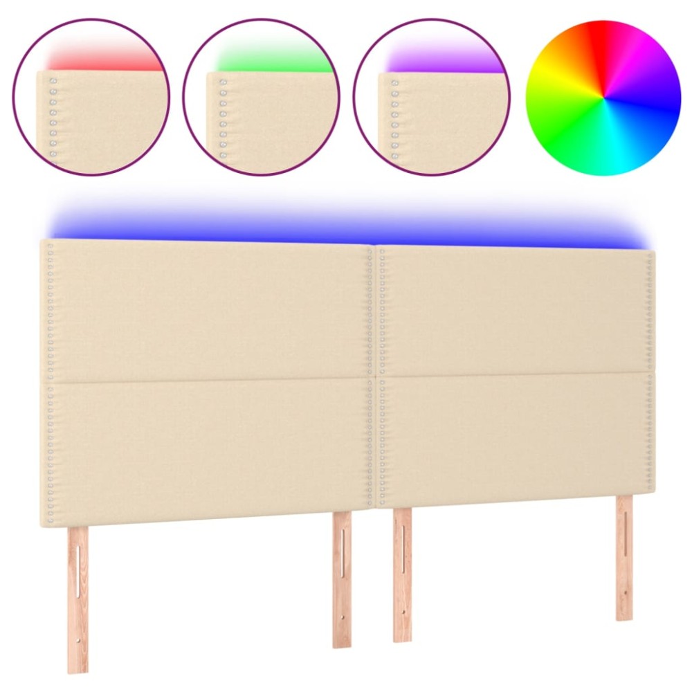 vidaXL Tăblie de pat cu LED, crem, 180x5x118/128 cm, textil