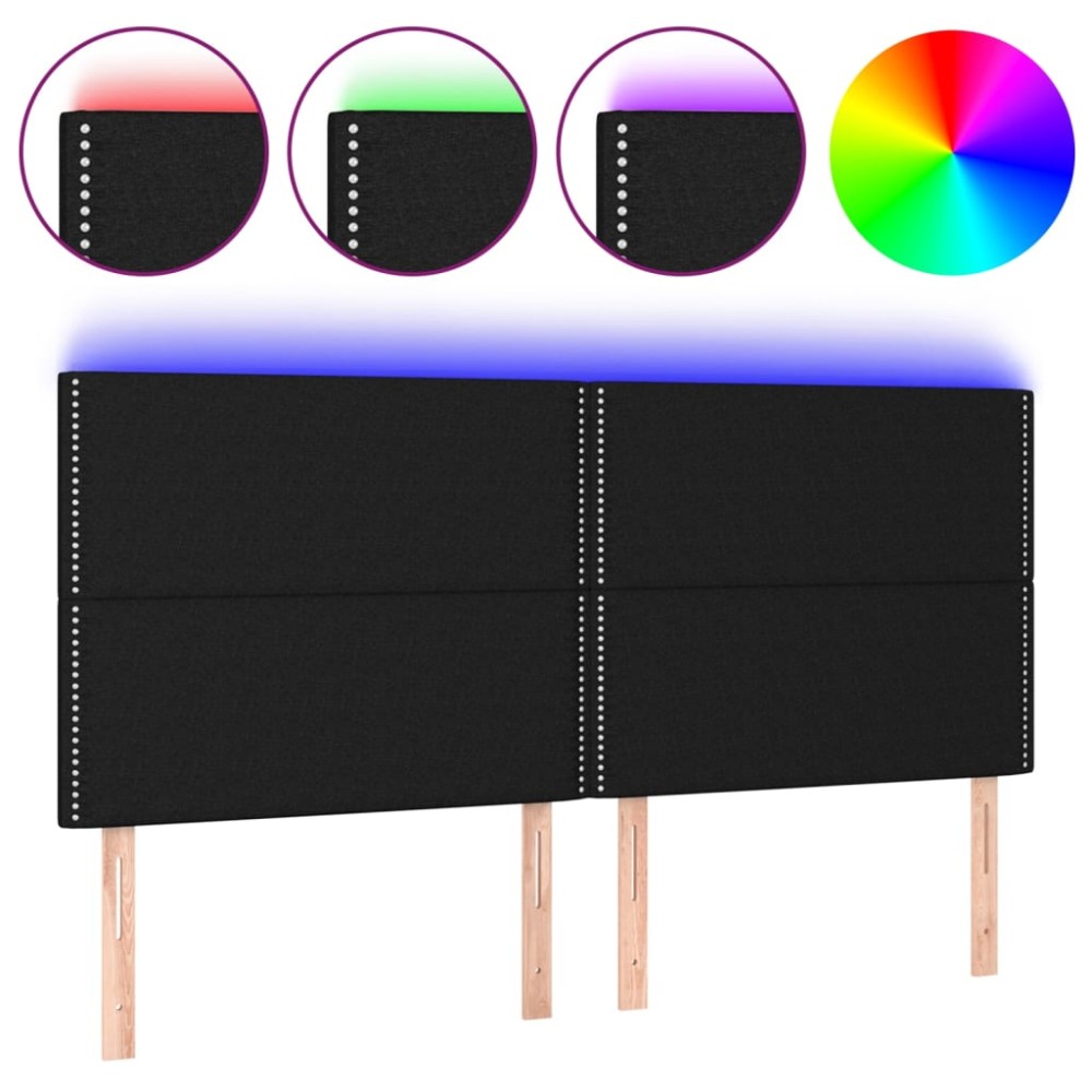 vidaXL Tăblie de pat cu LED, negru, 200x5x118/128 cm, textil