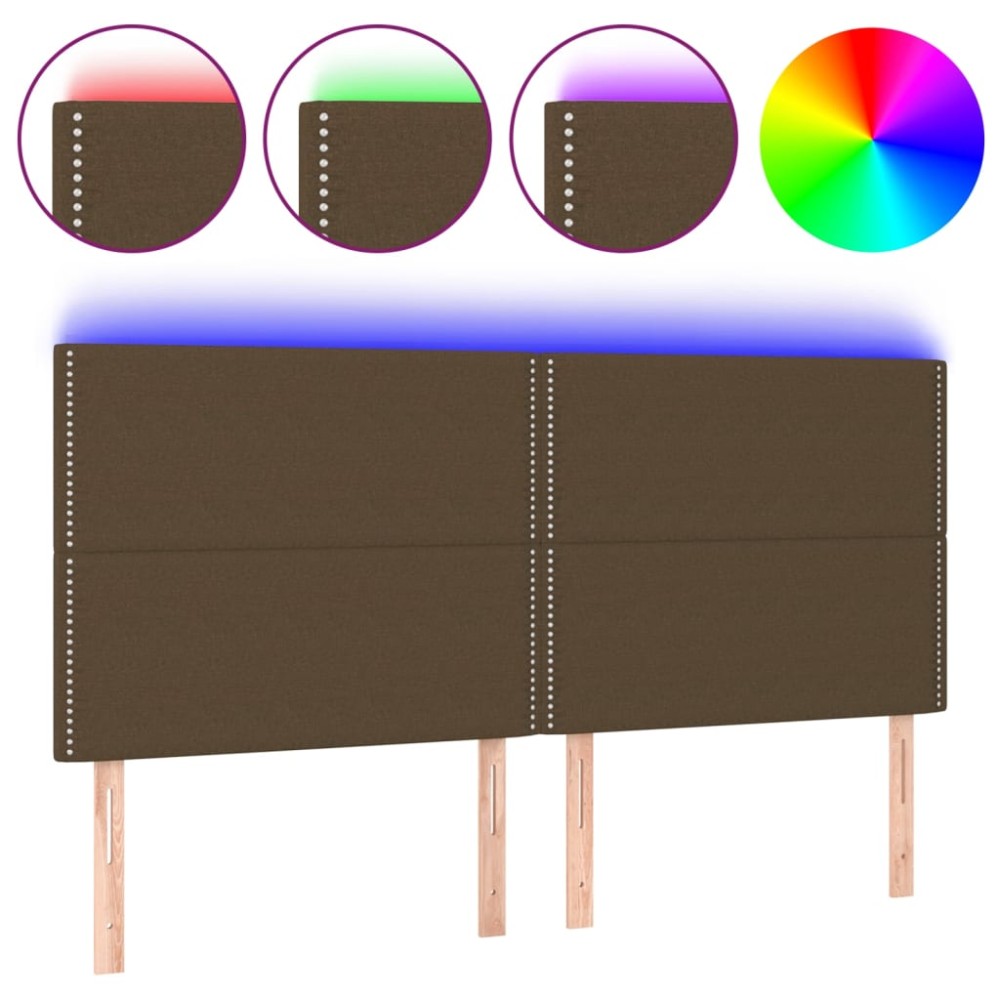 vidaXL Tăblie de pat cu LED, maro închis, 200x5x118/128 cm, textil