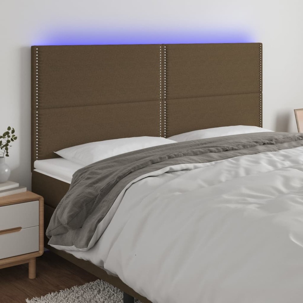 vidaXL Tăblie de pat cu LED, maro închis, 200x5x118/128 cm, textil