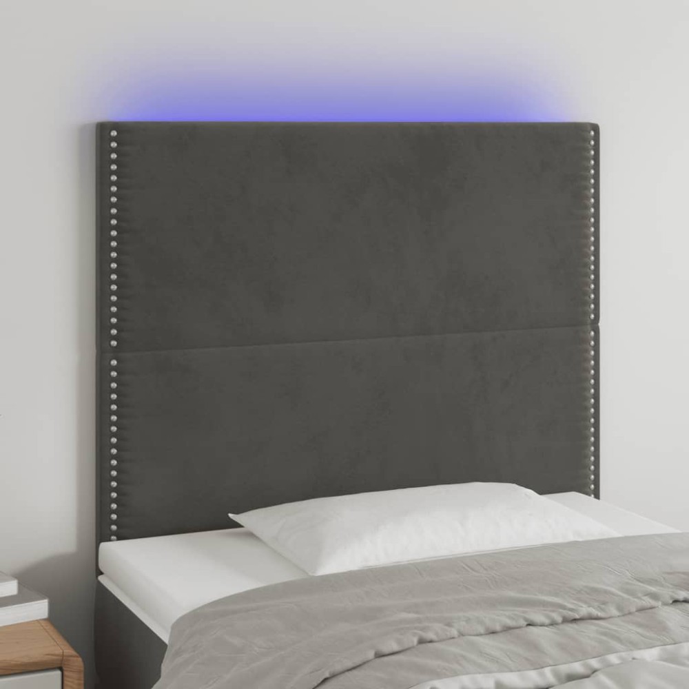 vidaXL Tăblie de pat cu LED, gri închis, 80x5x118/128 cm, catifea