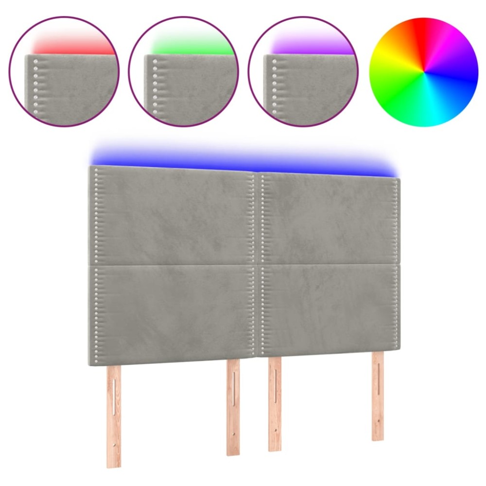 vidaXL Tăblie de pat cu LED, gri deschis, 144x5x118/128 cm, catifea