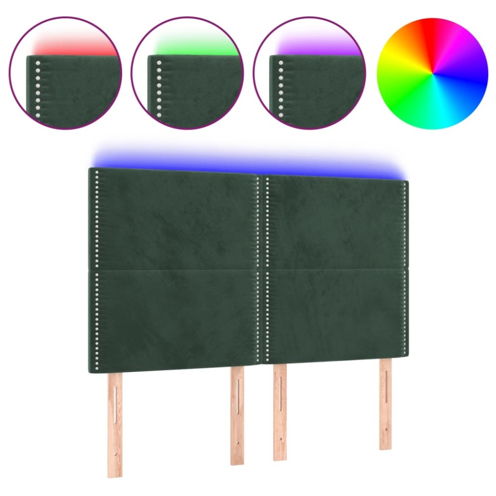 vidaXL Tăblie de pat cu LED, verde închis, 144x5x118/128 cm, catifea