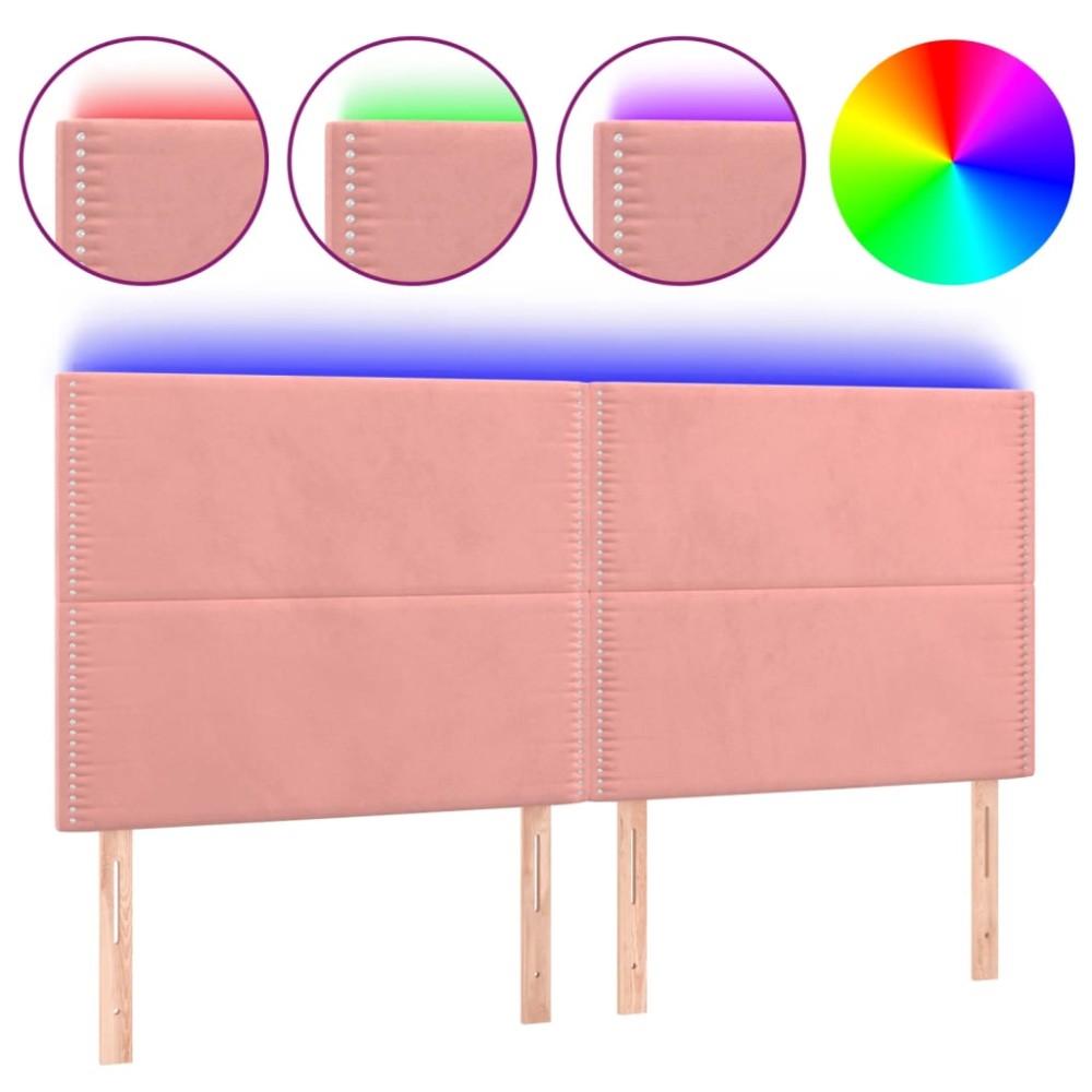 vidaXL Tăblie de pat cu LED, roz, 160x5x118/128 cm, catifea