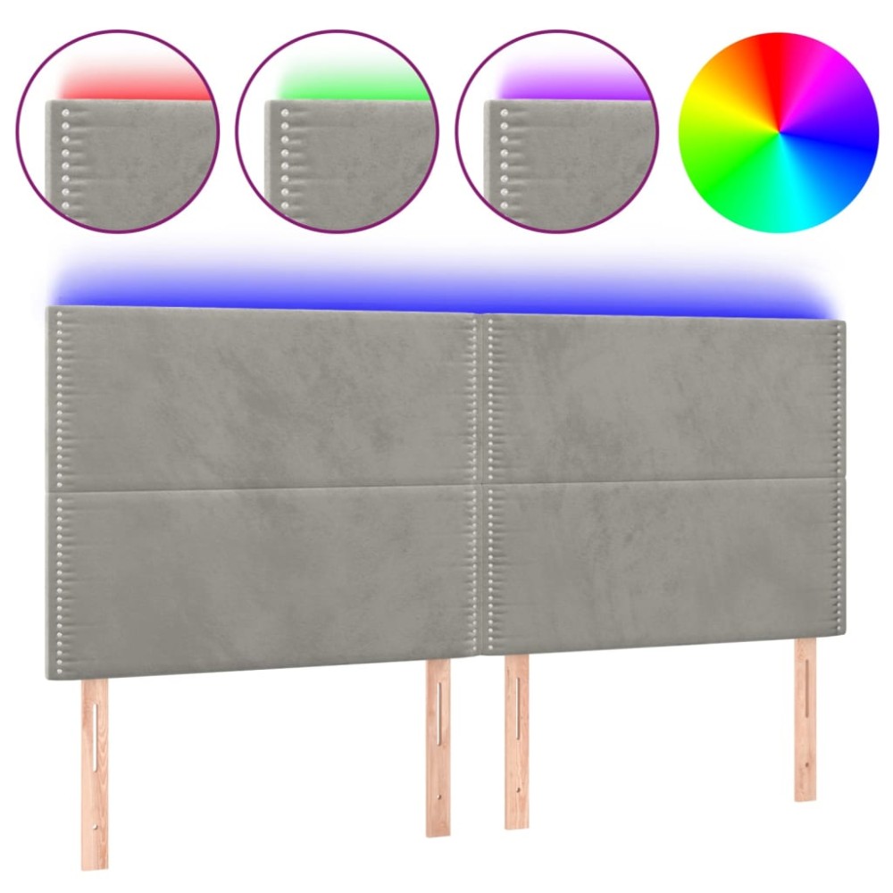 vidaXL Tăblie de pat cu LED, gri deschis, 180x5x118/128 cm, catifea