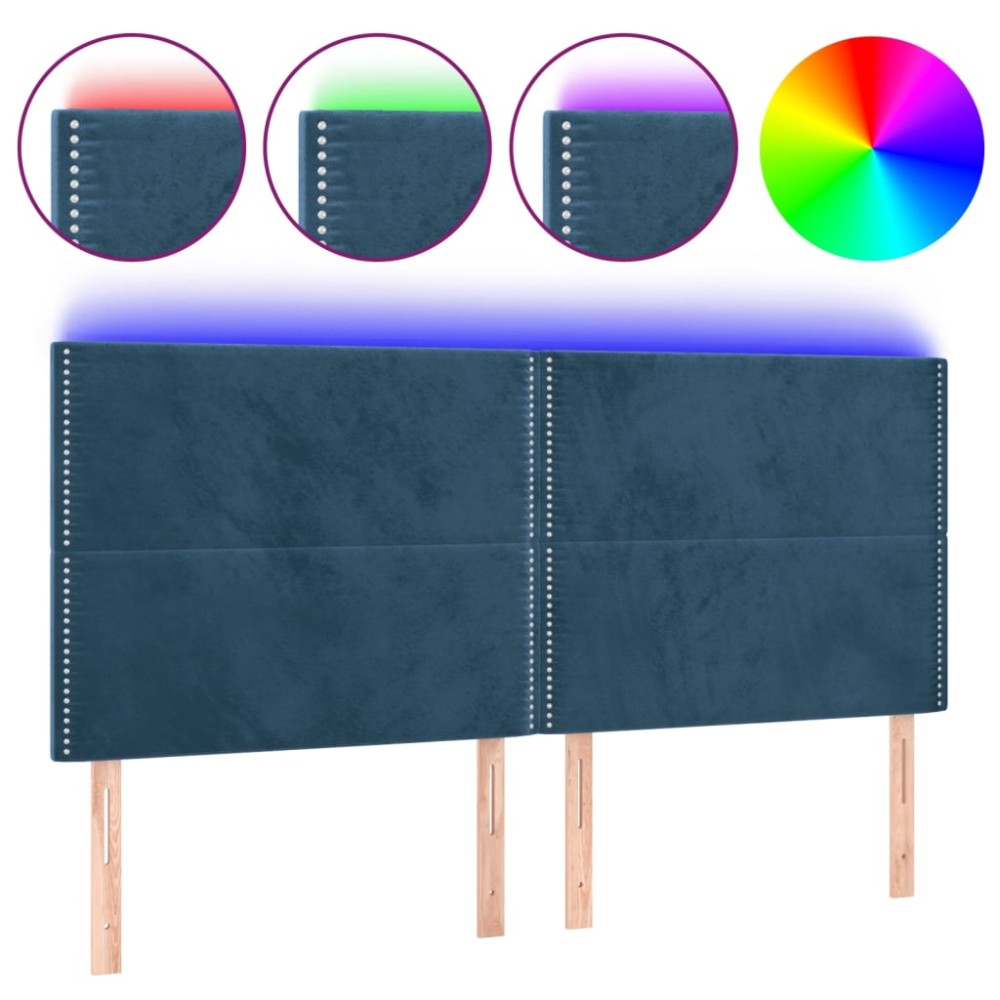 vidaXL Tăblie de pat cu LED, albastru închis, 180x5x118/128cm, catifea