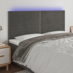 vidaXL Tăblie de pat cu LED, gri închis, 200x5x118/128 cm, catifea vidaXL Tăblie de pat cu LED, gri închis, 200x5x118/128 cm, catifea