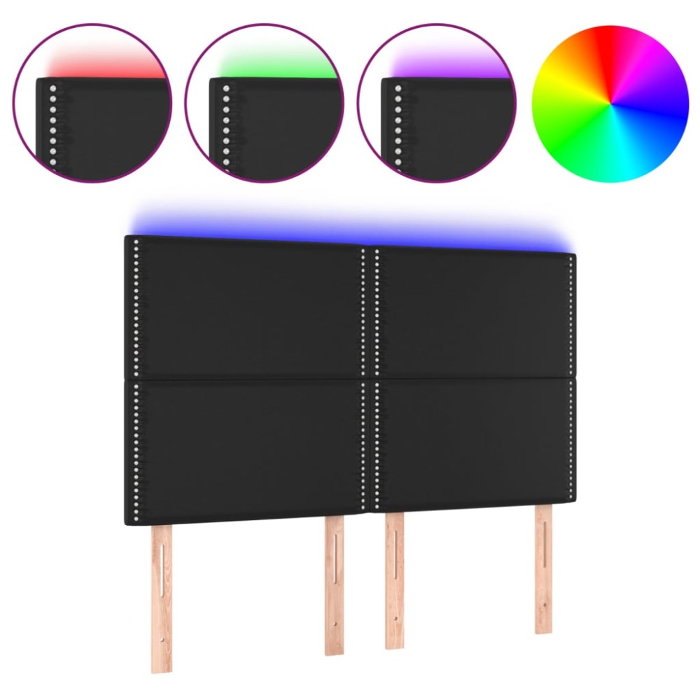 vidaXL Tăblie de pat cu LED, negru, 144x5x118/128 cm, piele ecologică