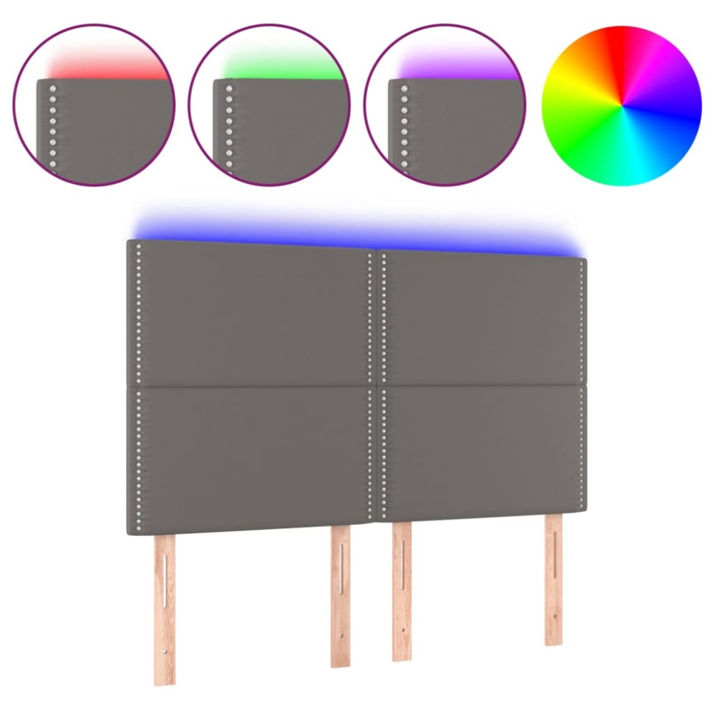 vidaXL Tăblie de pat cu LED, gri, 144x5x118/128 cm, textil
