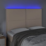 vidaXL Tăblie de pat cu LED, cappuccino, 144x5x118/128 cm, piele eco