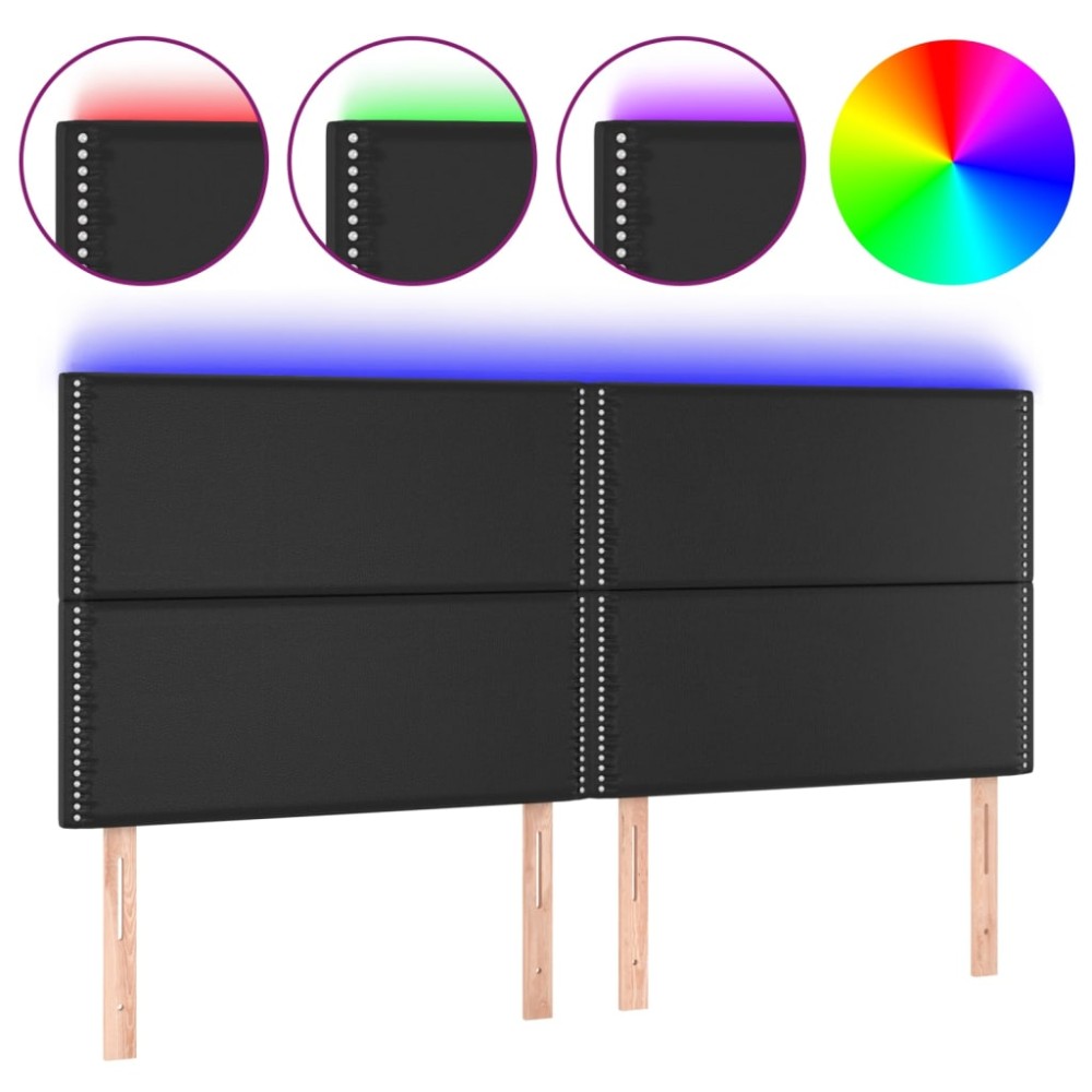 vidaXL Tăblie cu LED-uri, negru, 160x5x118/128 cm, piele ecologică