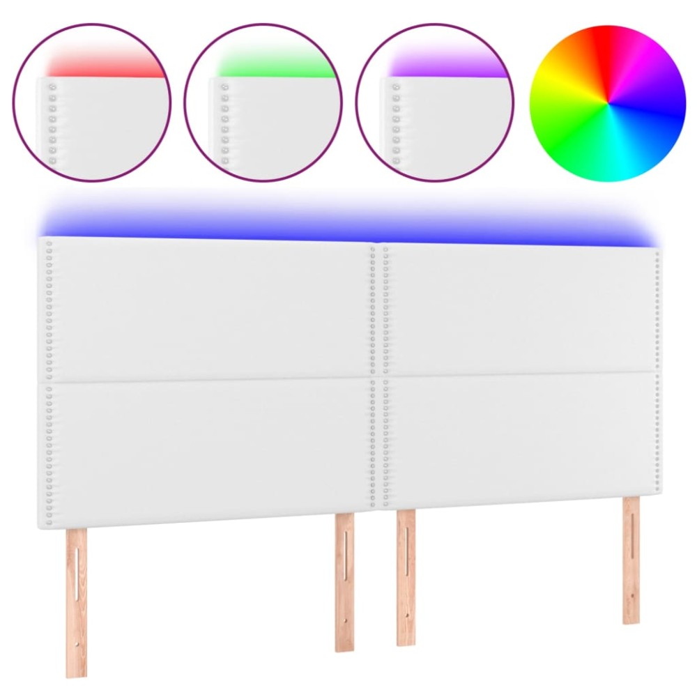 vidaXL Tăblie cu LED-uri, alb, 160x5x118/128 cm, piele ecologică