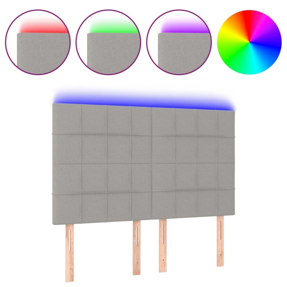 vidaXL Tăblie de pat cu LED, gri deschis, 144x5x118/128 cm, textil
