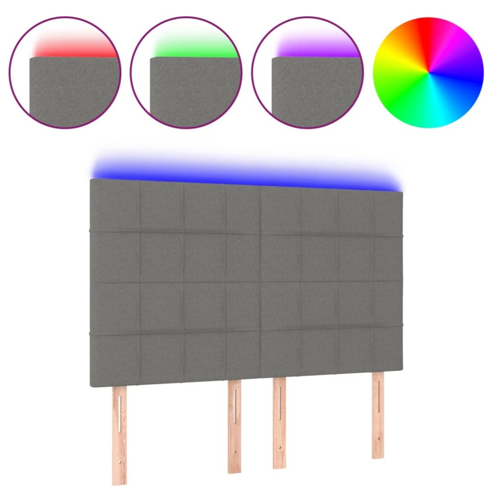vidaXL Tăblie de pat cu LED, gri închis, 144x5x118/128 cm, textil