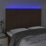 vidaXL Tăblie de pat cu LED, maro închis, 144x5x118/128 cm, textil vidaXL Tăblie de pat cu LED, maro închis, 144x5x118/128 cm, textil