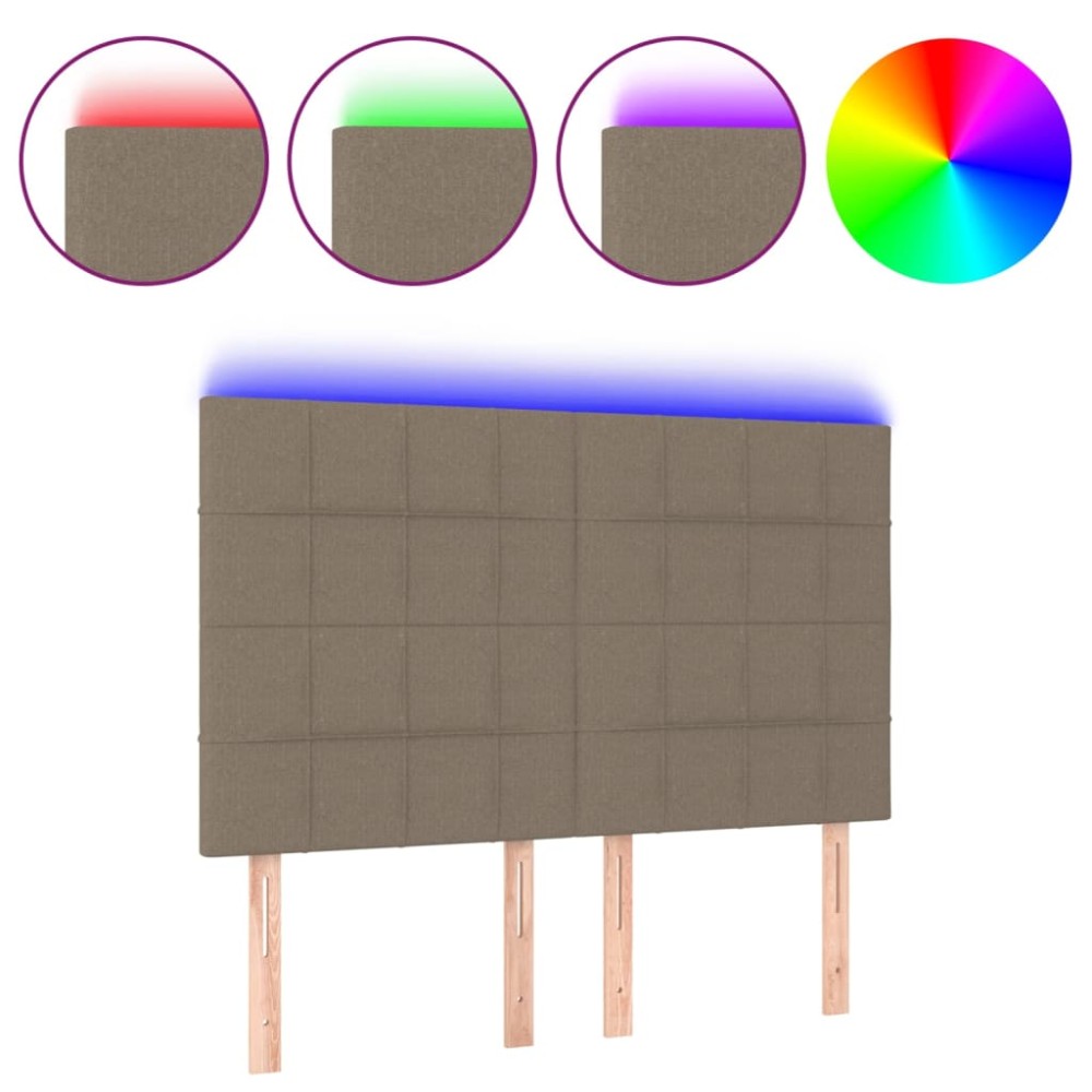 vidaXL Tăblie de pat cu LED, gri taupe, 144x5x118/128 cm, textil