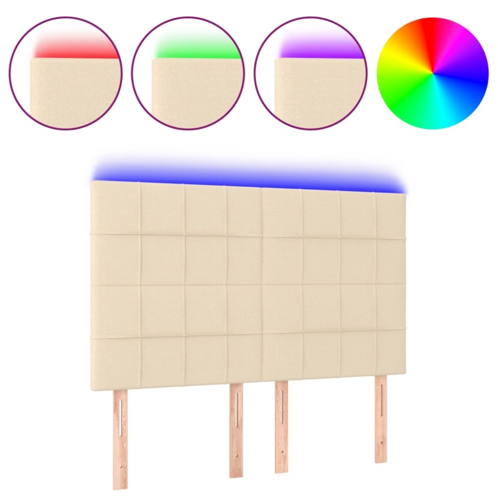 vidaXL Tăblie de pat cu LED, crem, 144x5x118/128 cm, textil
